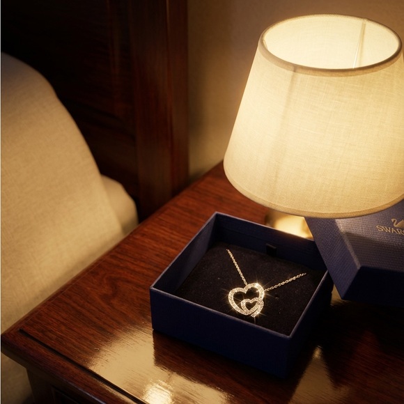 Swarovski Silver Double Interlock Heart Necklace - Picture 2 of 5